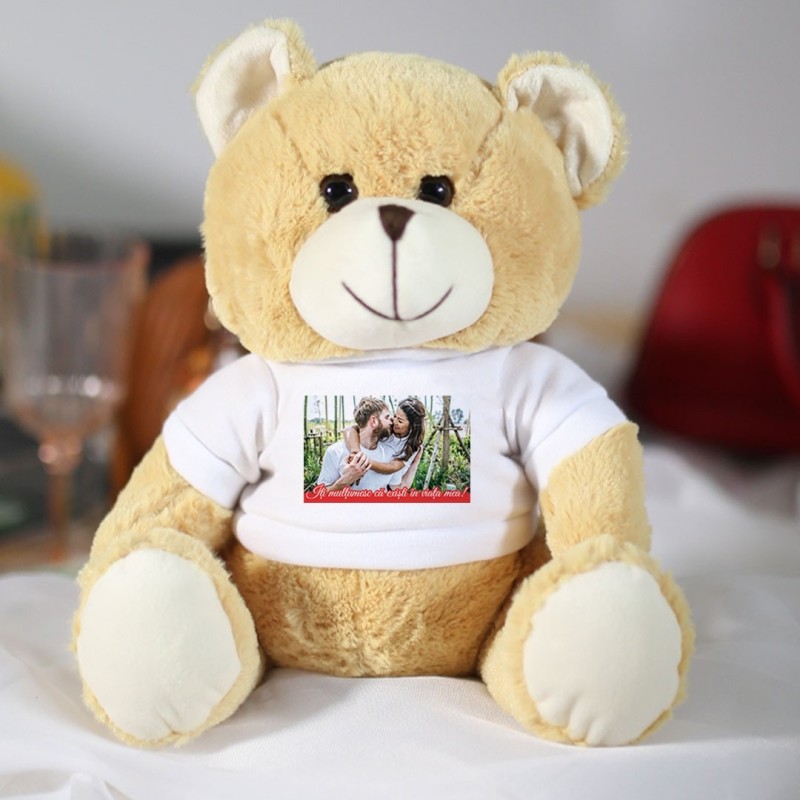 Urs teddy personalizat cu o poza si textul "Iti multumesc ca existi in viata mea!", 30x24 cm