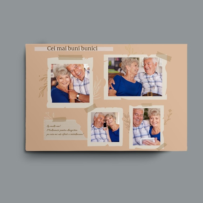 Tablou canvas orizontal "Cei mai buni bunici" cu 4 poze si mesaj