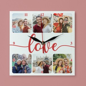 Ceas de perete patrat personalizat "Love" si 6 poze