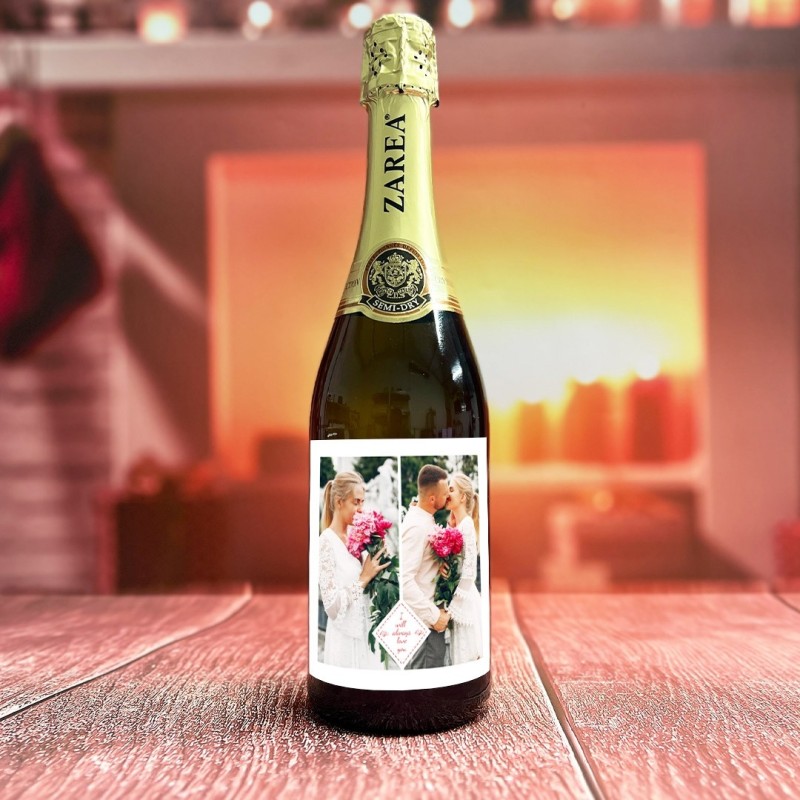 Vin spumant personalizat "I will always love you" si 2 poze, 750 ml
