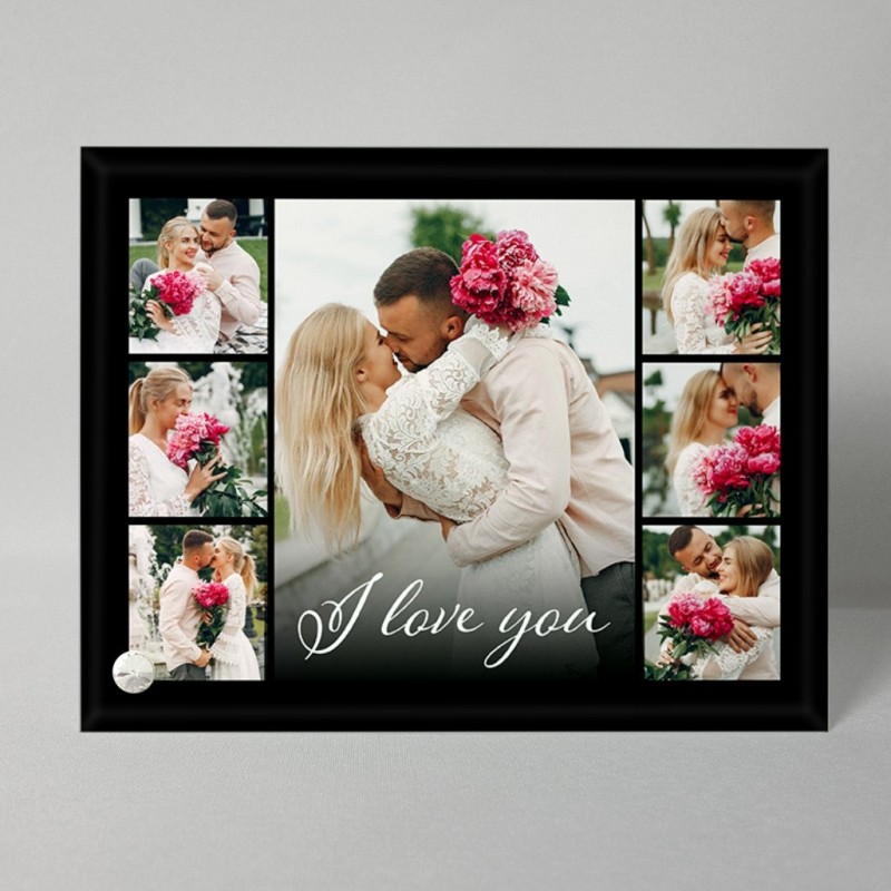 Rama foto din sticla personalizata "I love you" si 7 poze, 23x18 cm