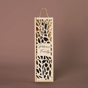 Cutie de vin personalizata model cu frunze abstracte si nume