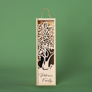 Cutie de vin personalizata cu copac abstract si nume