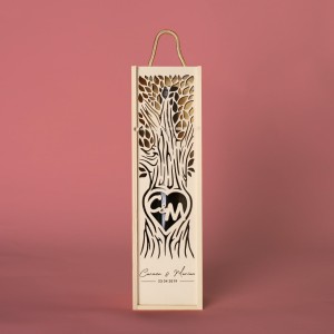 Cutie de vin personalizata cu copac abstract, initiale,...