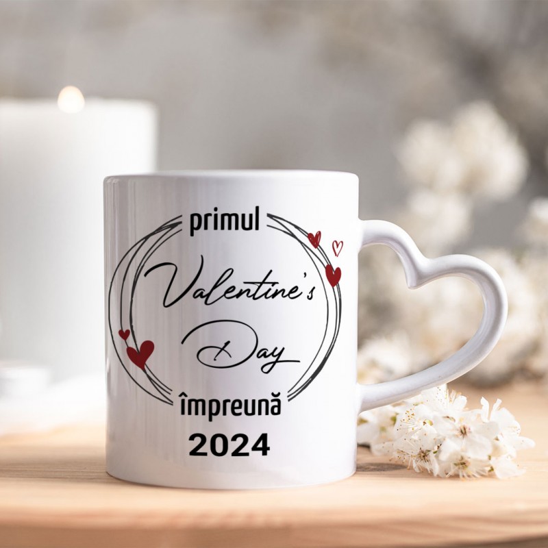 Cana cu maner inima personalizata "Primul Valentine's day impreuna", an si poza