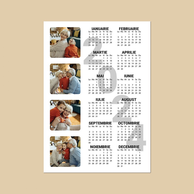 Calendar magnetic personalizat cu 4 poze si fundal alb