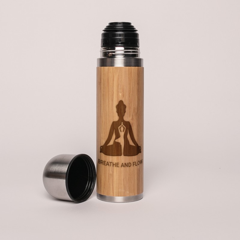 Termos cu cana personalizat cu grafica pentru yoga si mesaj, 420ml