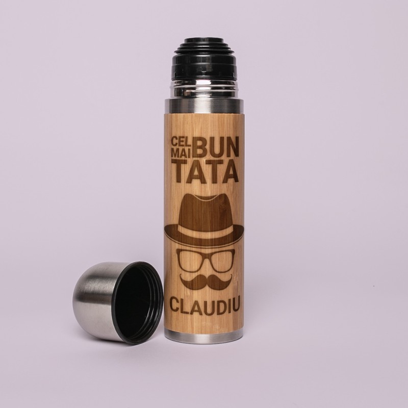 Termos cu cana personalizat pentru "Cel mai bun tata" si nume, 420ml