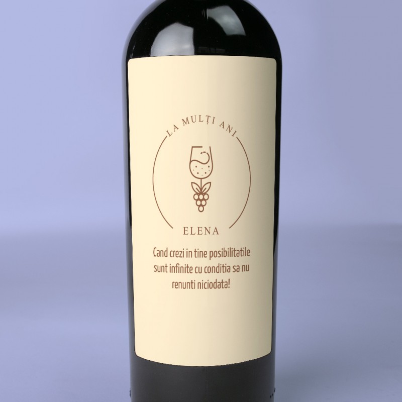 Vin personalizat cu mesajul "La multi ani", nume si mesajul tau - 0.75l