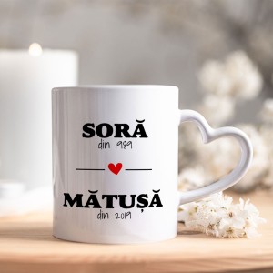 Cana cu maner inima personalizata "Sora din data, matusa...